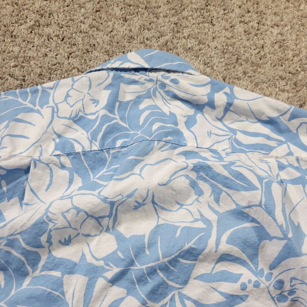 Nautica Shirt Mens Large Blue Floral All Over Print Button Up Beach Cotton - Picture 5 of 7